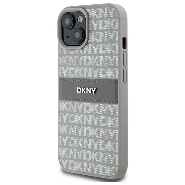 DKNY case for iPhone 15 Plus 6,7&quot; DKHCP15MPRTHSLE beige HC PU repeat texture pattern w tonal stripe 3666339260545