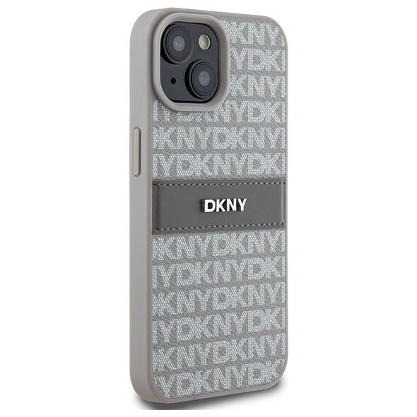 DKNY case for iPhone 15 Plus 6,7&quot; DKHCP15MPRTHSLE beige HC PU repeat texture pattern w tonal stripe 3666339260545