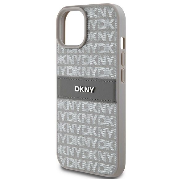 DKNY case for iPhone 15 Plus 6,7&quot; DKHCP15MPRTHSLE beige HC PU repeat texture pattern w tonal stripe 3666339260545