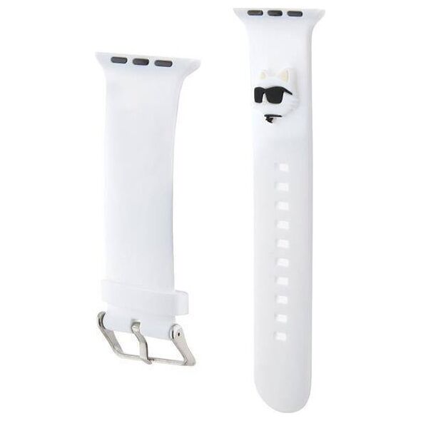 Strap for APPLE WATCH 4 / 5 / 6 / 7 / 8 / SE / ULTRA (42 / 44 / 45 / 49 MM) Karl Lagerfeld Strap 3D Rubber Choupette Head (KLAWLSLCNH) white 3666339190149