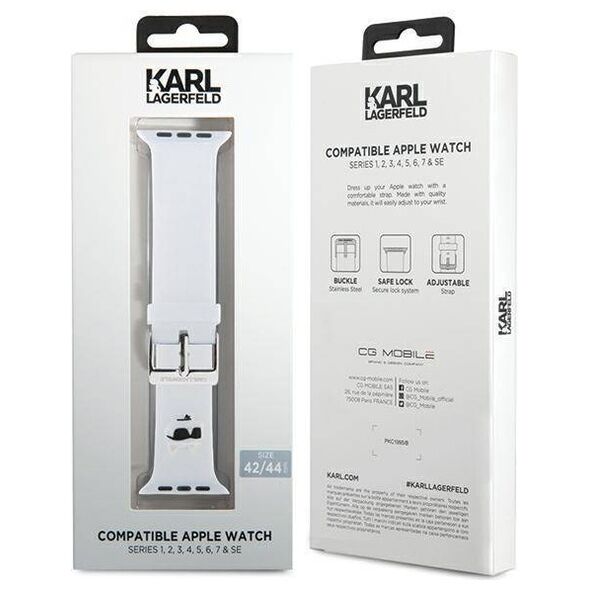 Strap for APPLE WATCH 4 / 5 / 6 / 7 / 8 / SE / ULTRA (42 / 44 / 45 / 49 MM) Karl Lagerfeld Strap 3D Rubber Choupette Head (KLAWLSLCNH) white 3666339190149