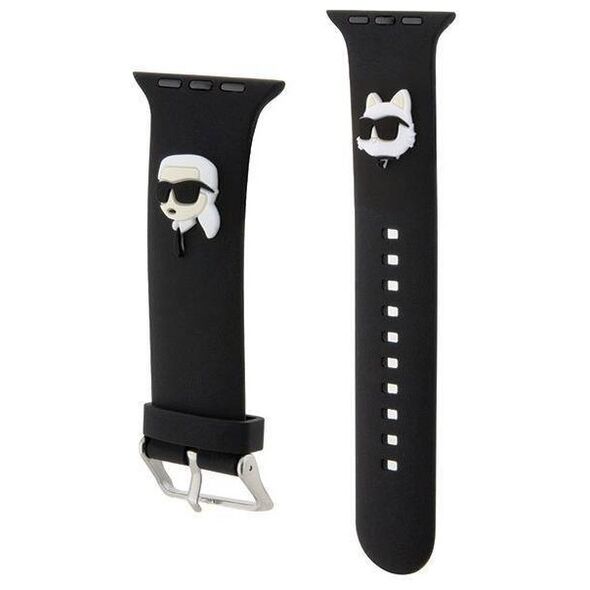 Strap for APPLE WATCH 4 / 5 / 6 / 7 / 8 / SE / ULTRA (42 / 44 / 45 / 49 MM) Karl Lagerfeld Strap 3D Rubber Karl&Choupette Heads (KLAWLSLKCNK) black 3666339190088