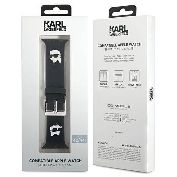 Strap for APPLE WATCH 4 / 5 / 6 / 7 / 8 / SE / ULTRA (42 / 44 / 45 / 49 MM) Karl Lagerfeld Strap 3D Rubber Karl&Choupette Heads (KLAWLSLKCNK) black 3666339190088