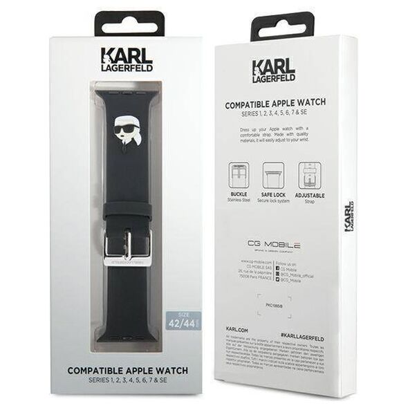 Strap for APPLE WATCH 4 / 5 / 6 / 7 / 8 / SE / ULTRA (42 / 44 / 45 / 49 MM) Karl Lagerfeld Strap 3D Rubber Karl Head (KLAWLSLKNK) black 3666339127381