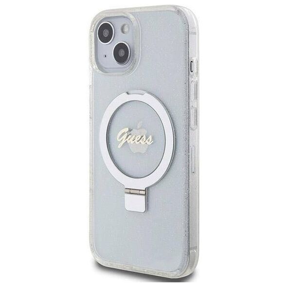 Original Case IPHONE 13 / 14 / 15 Guess Hardcase Ring Stand Script Glitter MagSafe (GUHMP15SHRSGSD) transparent 3666339156602