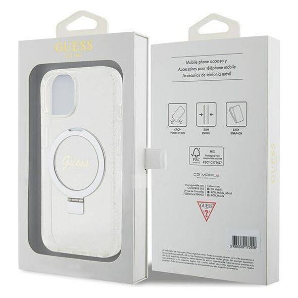 Original Case IPHONE 13 / 14 / 15 Guess Hardcase Ring Stand Script Glitter MagSafe (GUHMP15SHRSGSD) transparent 3666339156602