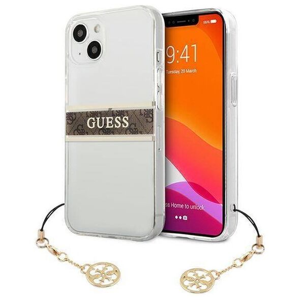 Original Case IPHONE 13 MINI Guess Hardcase 4G Brown Strap Charm (GUHCP13SKB4GBR) transparent 3666339023393