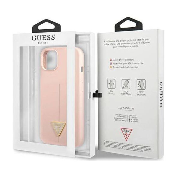 Case IPHONE 13 MINI Guess Hardcase Silicone Triangle (GUHCP13SSLTGP) pink 3666339040994