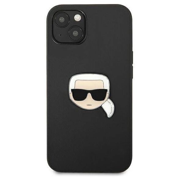 Original Case IPHONE 13 MINI Karl Lagerfeld Hardcase Leather Ikonik Karl`s Head Metal (KLHCP13SPKMK) black 3666339028497