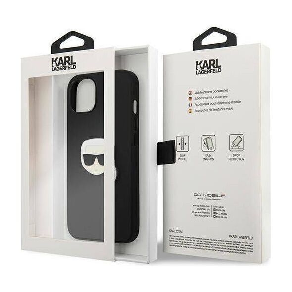 Original Case IPHONE 13 MINI Karl Lagerfeld Hardcase Leather Ikonik Karl`s Head Metal (KLHCP13SPKMK) black 3666339028497