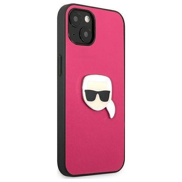 Original Case IPHONE 13 MINI Karl Lagerfeld Hardcase Leather Ikonik Karl`s Head Metal (KLHCP13SPKMP) pink 3666339028572