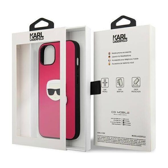 Original Case IPHONE 13 MINI Karl Lagerfeld Hardcase Leather Ikonik Karl`s Head Metal (KLHCP13SPKMP) pink 3666339028572