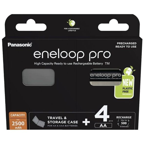 Panasonic Eneloop Pro With Battery Case Επαναφορτιζόμενες Μπαταρίες AA Ni-MH 2500mAh 1.2V 4τμχ (30511467) (PAN30511467) έως 12 άτοκες Δόσεις
