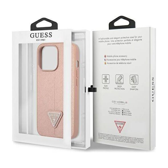 Original Case IPHONE 14 PRO MAX Guess Hardcase Saffianotriangle Logo (GUHCP14XPSATLP) pink 3666339065515