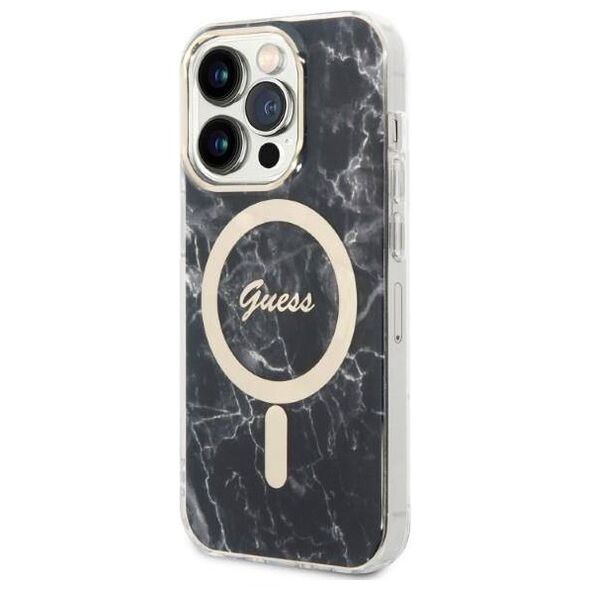 Original Case IPHONE 14 PRO MAX Guess Hardcase Marble MagSafe + Wireless Charger (GUBPP14SHMEACSH) black 3666339103149
