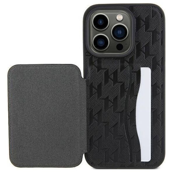 Original Case APPLE IPHONE 15 PRO Karl Lagerfeld Hardcase Saffiano Cardslots and Stand Monogram Ikonik Patch (KLHCP15LSAKKNSCK) black 3666339169497