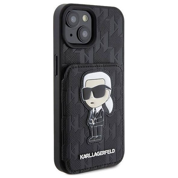 Original Case APPLE IPHONE 15 Karl Lagerfeld Hardcase Saffiano Cardslots and Stand Monogram Ikonik Patch (KLHCP15SSAKKNSCK) black 3666339169473