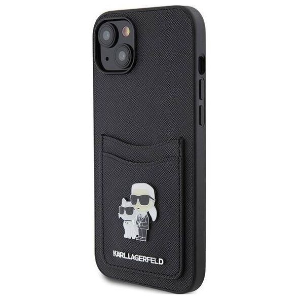 Original Case APPLE IPHONE 15 Karl Lagerfeld Hardcase Saffiano Cardslot Karl&Choupette Metal Pin (KLHCP15SSAPKCNPK) black 3666339165512