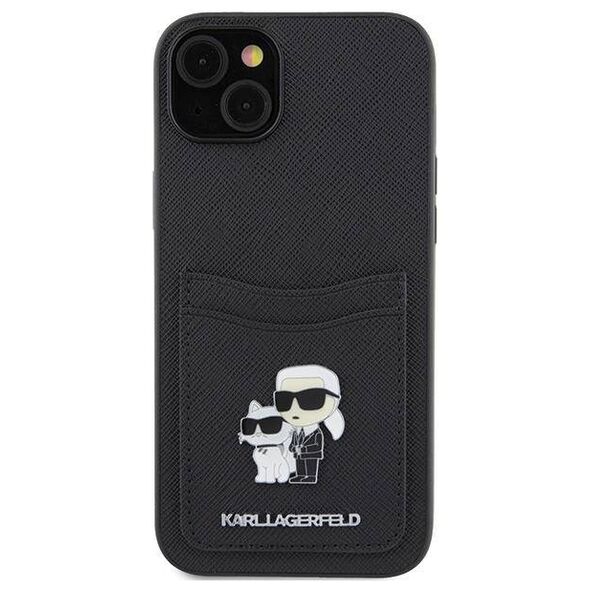 Original Case APPLE IPHONE 15 Karl Lagerfeld Hardcase Saffiano Cardslot Karl&Choupette Metal Pin (KLHCP15SSAPKCNPK) black 3666339165512
