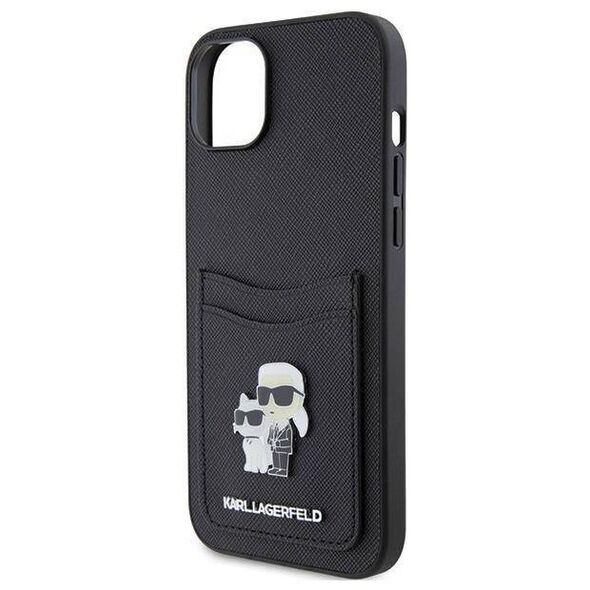 Original Case APPLE IPHONE 15 Karl Lagerfeld Hardcase Saffiano Cardslot Karl&Choupette Metal Pin (KLHCP15SSAPKCNPK) black 3666339165512