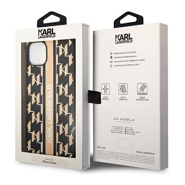 Original Case IPHONE 14 PLUS Karl Lagerfeld Hardcase Monogram Stripe (KLHCP14MPGKLSKW) brown 3666339084851