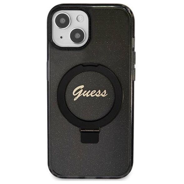 Original Case APPLE IPHONE 15 Guess Hardcase Ring Stand Script Glitter MagSafe (GUHMP15SHRSGSK) black 3666339156329