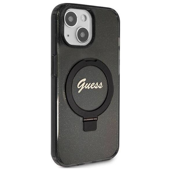 Original Case APPLE IPHONE 15 Guess Hardcase Ring Stand Script Glitter MagSafe (GUHMP15SHRSGSK) black 3666339156329