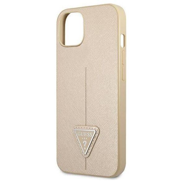 Original Case IPHONE 14 Guess Hardcase Saffianotriangle Logo (GUHCP14SPSATLE) beige 3666339065409