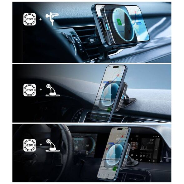 Magnetic Car Mount with 15W MagSafe Wireless Charging for Dashboard / Vent ESR Halolock QI2 black 4894240190364