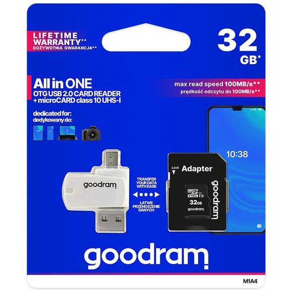 GoodRam memory card 32GB microSDHC cl. 10 UHS-I + adapter + card reader 5908267930274