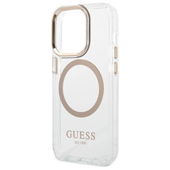 Original Case IPHONE 14 PRO MAX Guess Hard Case Metal Outline Magsafe (GUHMP14XHTRMD) gold 3666339069735