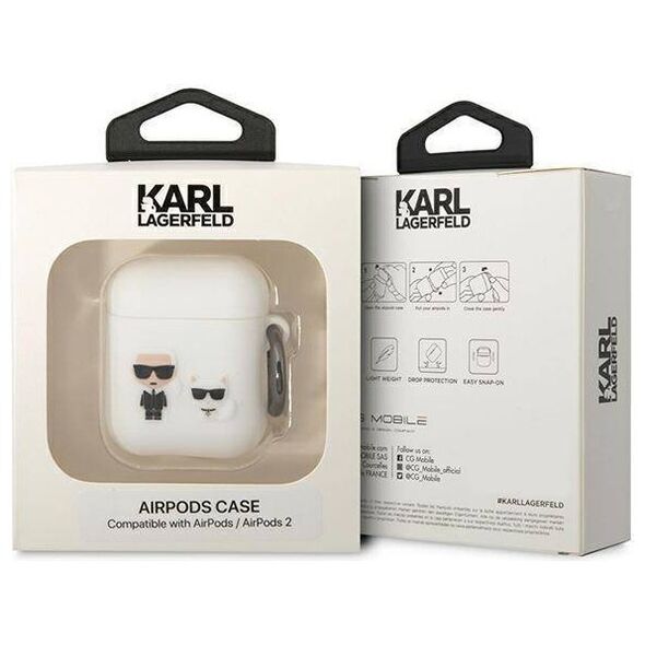 Original Case APPLE AIRPODS Karl Lagerfeld Silicone Karl & Choupette (KLACA2SILKCW) white 3666339088194