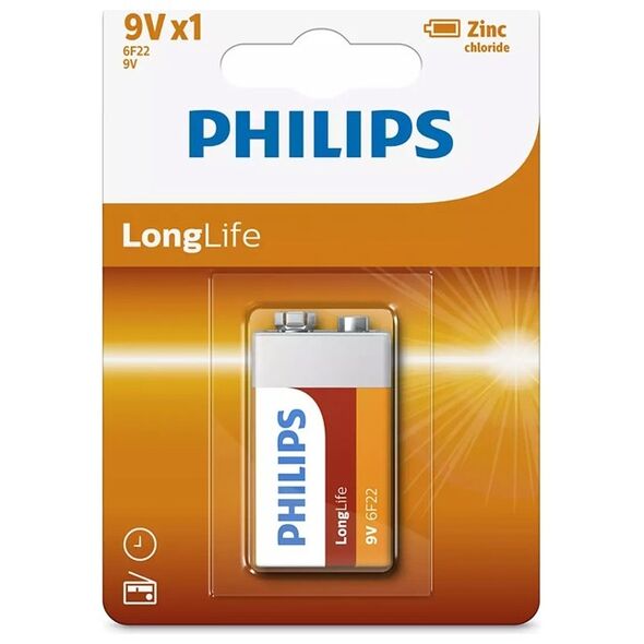 Μπαταρία Zinc chloride Philips LongLife - 6F22 - 9V