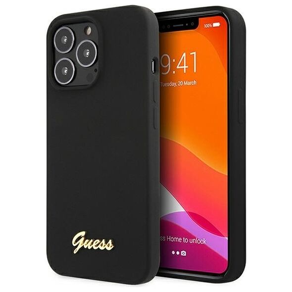 Original Case IPHONE 13 PRO Guess Hardcase Silicone Script Gold Logo black 3666339033866