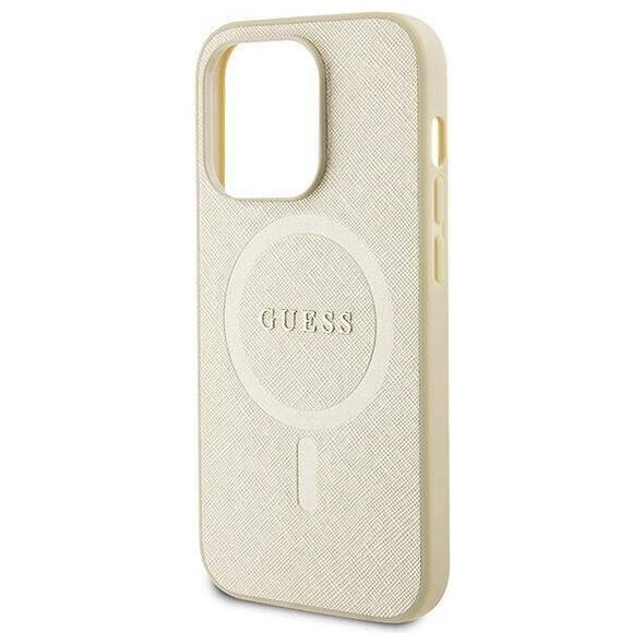 Original Case APPLE IPHONE 15 PRO Guess Hardcase Saffiano MagSafe (GUHMP15LPSAHMCB) gold 3666339156060