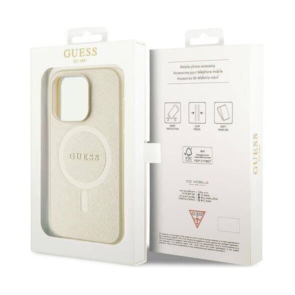 Original Case APPLE IPHONE 15 PRO Guess Hardcase Saffiano MagSafe (GUHMP15LPSAHMCB) gold 3666339156060