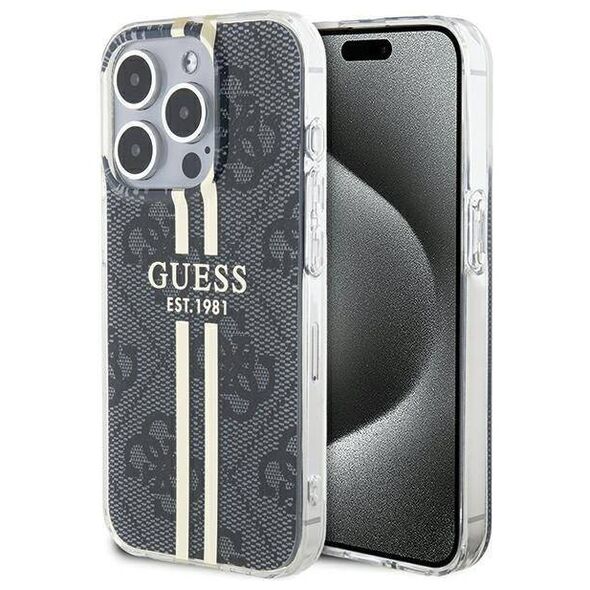 Original Case APPLE IPHONE 15 PRO Guess Hardcase IML 4G Gold Stripe (GUHCP15LH4PSEGK) black 3666339222703