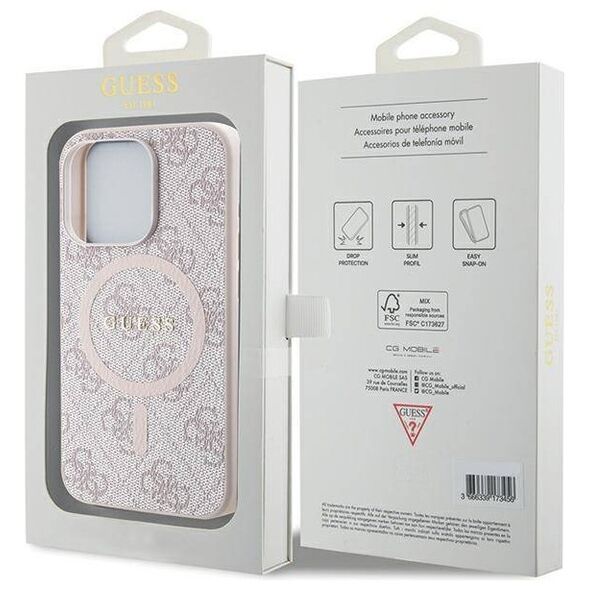 Original Case IPHONE 14 PRO Guess Hardcase 4G Collection Leather Metal Logo MagSafe (GUHMP14LG4GFRP) pink 3666339226725