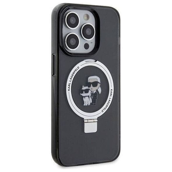 Original Case APPLE IPHONE 15 PRO Karl Lagerfeld Hardcase Ring Stand Karl&Choupettte MagSafe (Klhmp15lhmrskck) black 3666339169138