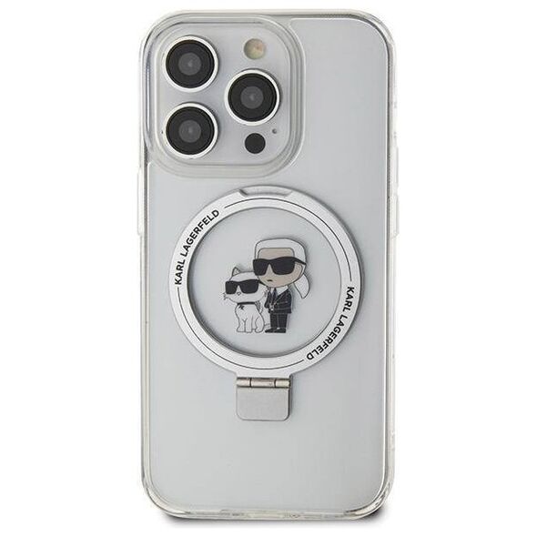 Original Case IPHONE 14 PRO Karl Lagerfeld Hardcase Ring Stand Karl&Choupettte MagSafe (KLHMP14LHMRSKCH) white 3666339168858