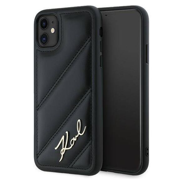 Original Case IPHONE 11 / XR Karl Lagerfeld Diagonal Quilted Script (KLHCP13LPQDSMGK) black 3666339252120