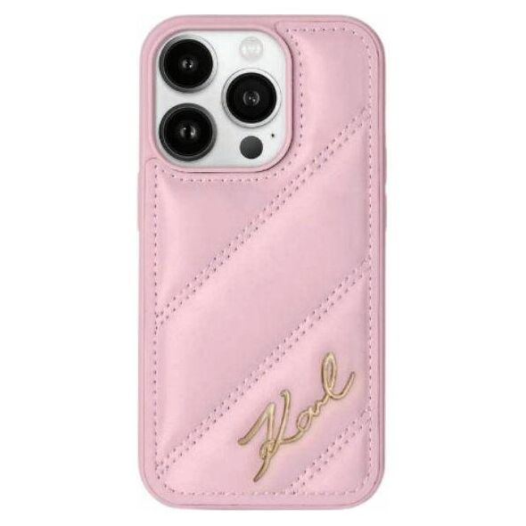 Original Case IPHONE 15 PLUS / 14 PLUS Karl Lagerfeld Diagonal Quilted Script (KLHCP15SPQDSMGP) pink 3666339252519