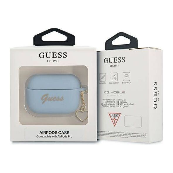 Original Case APPLE AIRPODS PRO Guess Silicone Charm Heart Collection (GUAPLSCHSB) blue 3666339039042
