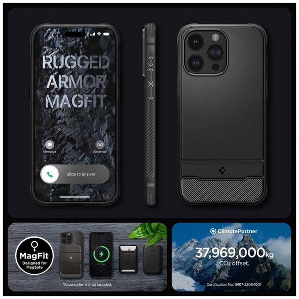 Case APPLE IPHONE 15 PRO MAX Spigen Rugged Armor MagSafe Matte black 8809896749107
