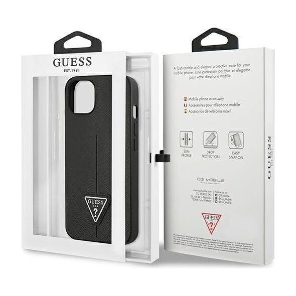 Original Case IPHONE 14 PLUS Guess Hardcase Saffianotriangle Logo (GUHCP14MPSATLK) black 3666339065379