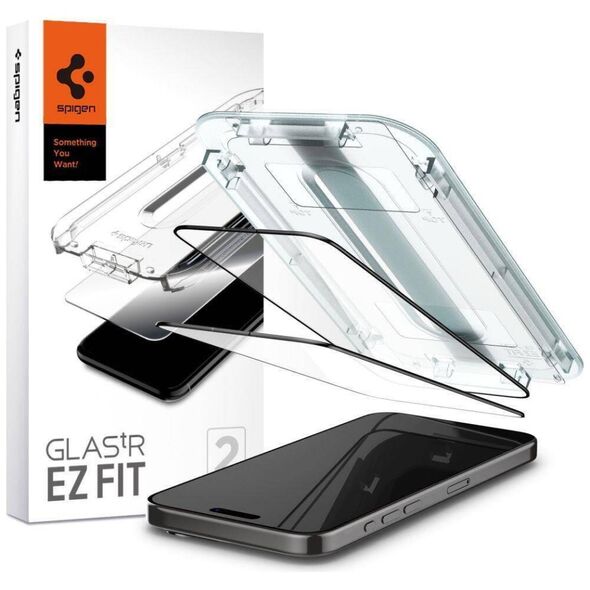 Tempered Glass APPLE IPHONE 15 PRO Spigen Glas.tr "EZ Fit" FC 2-pack black 8809896752152