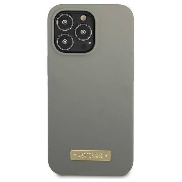 Original Case IPHONE 13 PRO Guess Hard Case Silicone Logo Plate MagSafe (GUHMP13LSPLG) gray 3666339056919