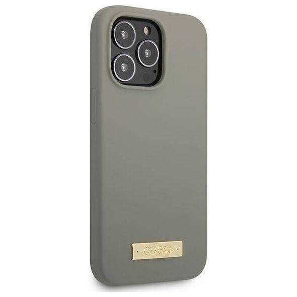 Original Case IPHONE 13 PRO Guess Hard Case Silicone Logo Plate MagSafe (GUHMP13LSPLG) gray 3666339056919