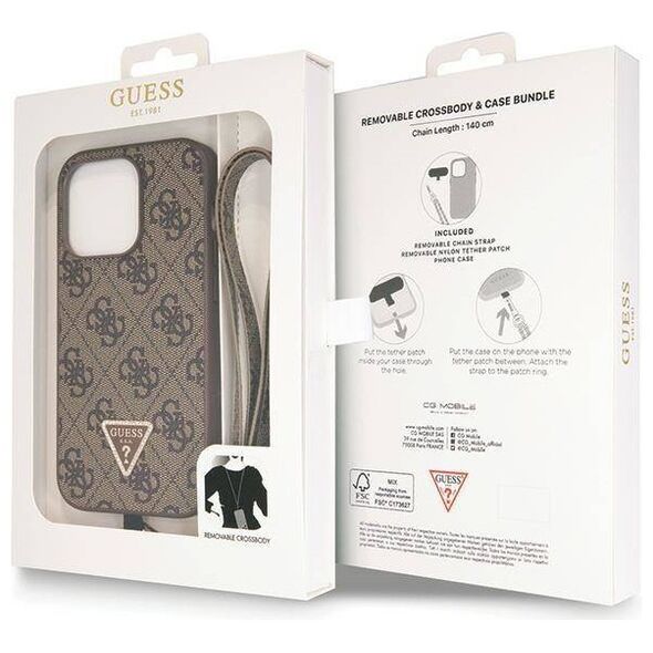 Original Case IPHONE 14 PRO Guess Hardcase Crossbody 4G Metal Logo (GUHCP14LP4TDSCPW) brown 3666339146924