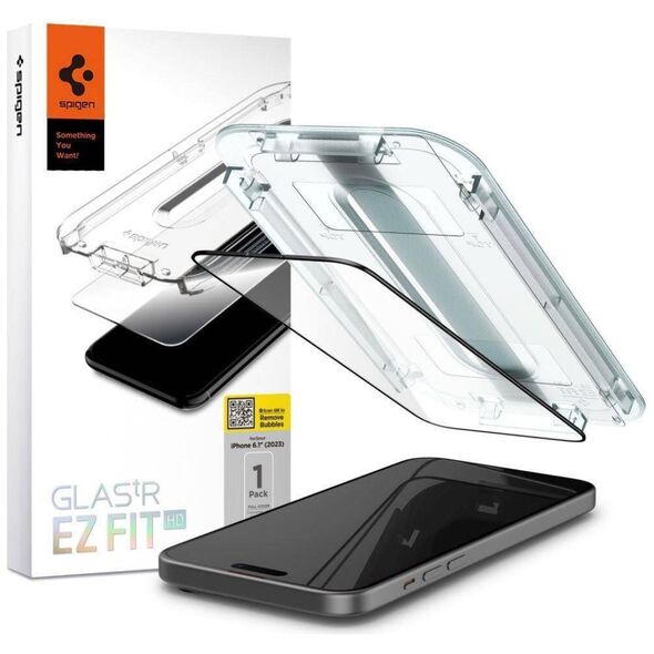 Tempered Glass APPLE IPHONE 15 Spigen Glas.tr "EZ Fit" black 8809896752299